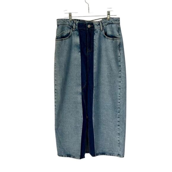 NWOT Noisy May Colorblock Front Slit Denim Midi Skirt – Sz Large - Picture 4 of 8